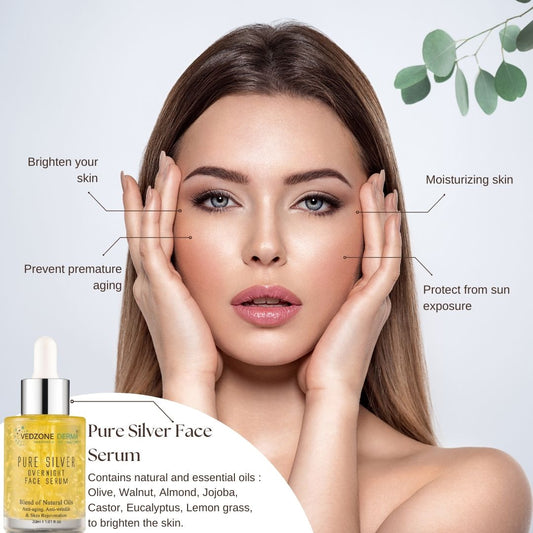 Over-Night Face Serum with Pure Silver - Skin Repair & Anti Aging Serum; 30ml