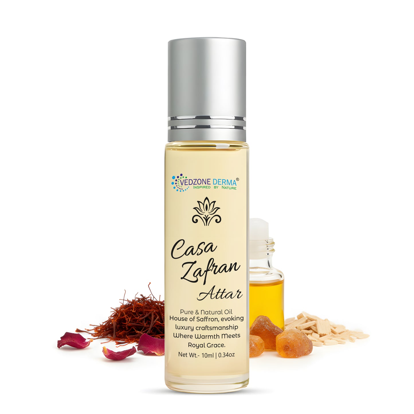 Vedzone Derma Casa Zafran Attar 10ml - The Luxury of Saffron, Captured in Every Drop-A Fragrance as Precious as Gold.