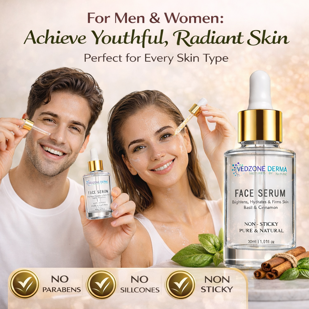 Ayurvedic Face Serum For Brightens, Hydrates & Firms Skins With Basil & Cinnamon; 30ml