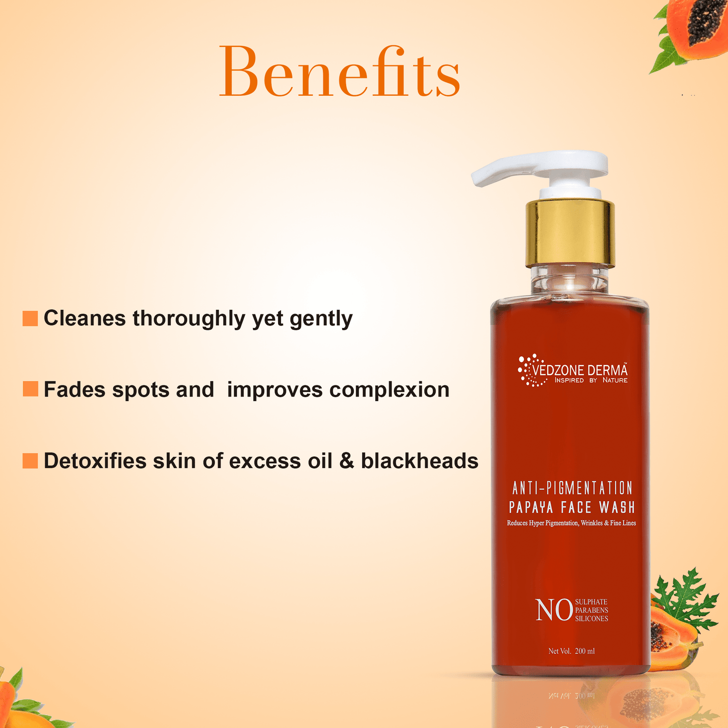 Combo  ( Papaya Face Wash +  Anti-Pigmentation Papaya Face Gel ) Wrinkles/ Fine Lines & Dark Spots