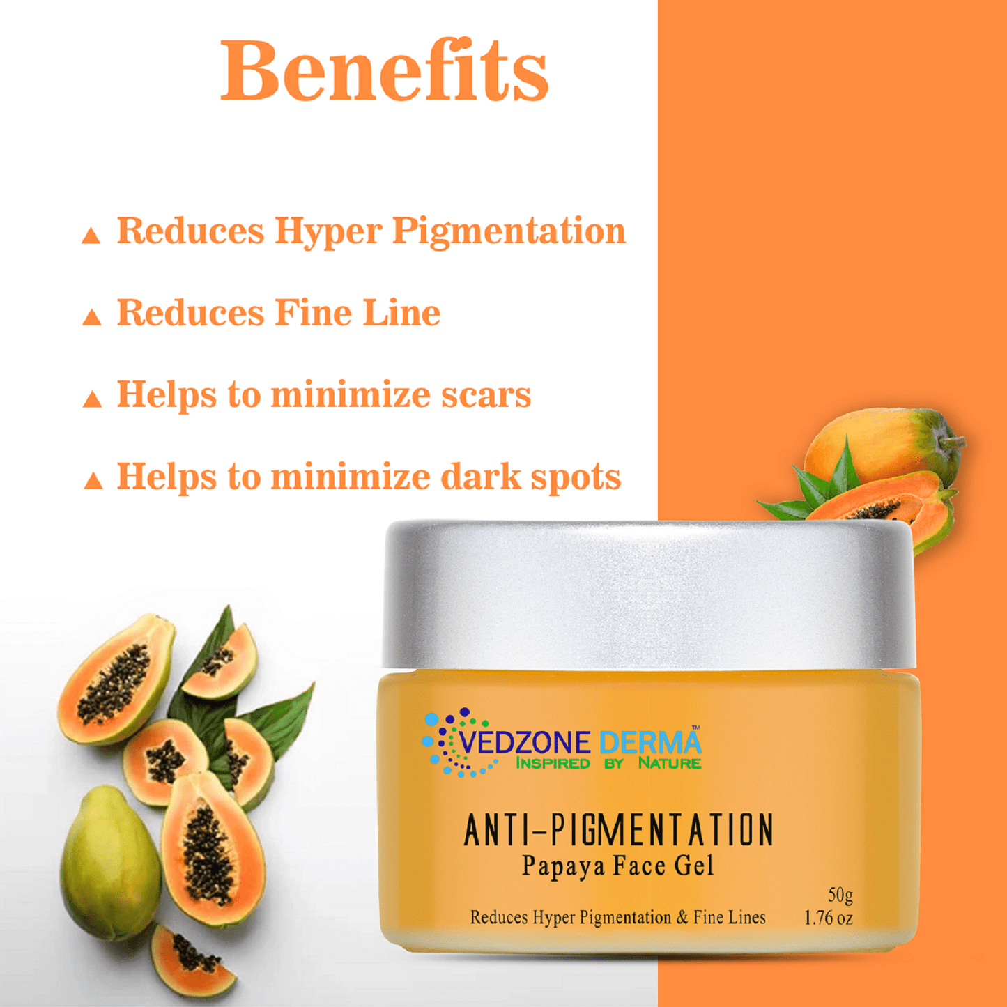 Combo  ( Papaya Face Wash +  Anti-Pigmentation Papaya Face Gel ) Wrinkles/ Fine Lines & Dark Spots