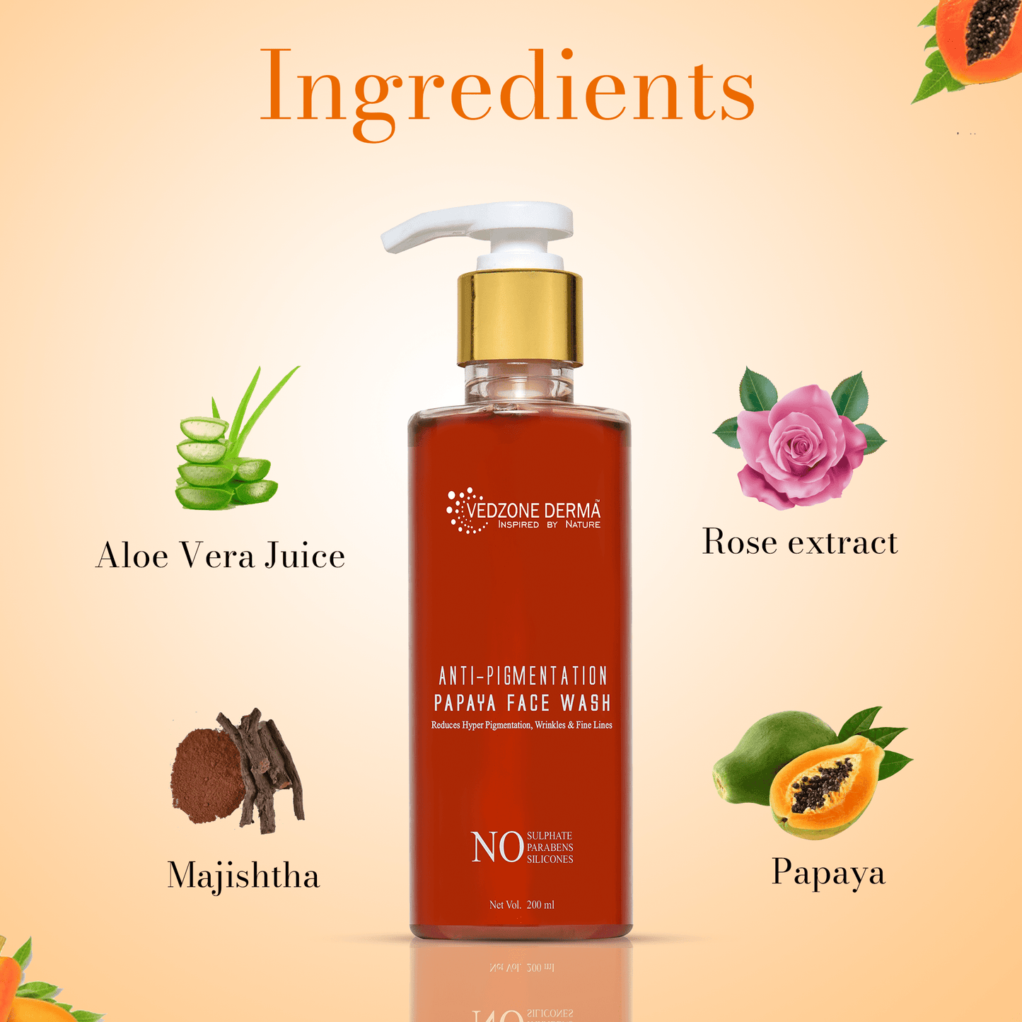 Combo  ( Papaya Face Wash +  Anti-Pigmentation Papaya Face Gel ) Wrinkles/ Fine Lines & Dark Spots