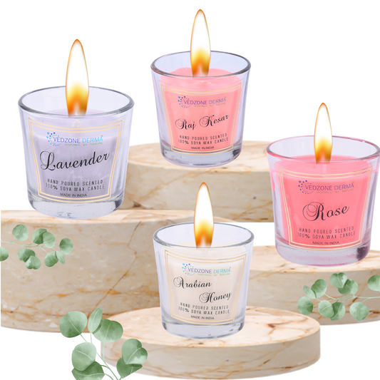 Arabian honey + Lavender + Raj kesar + Rose Candles - Pack of 4