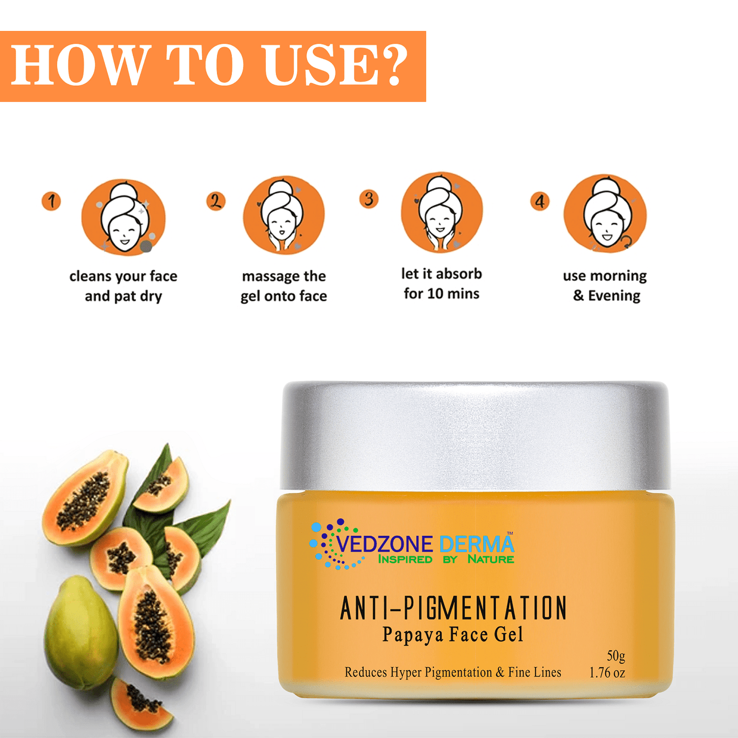 Combo  ( Papaya Face Wash +  Anti-Pigmentation Papaya Face Gel ) Wrinkles/ Fine Lines & Dark Spots