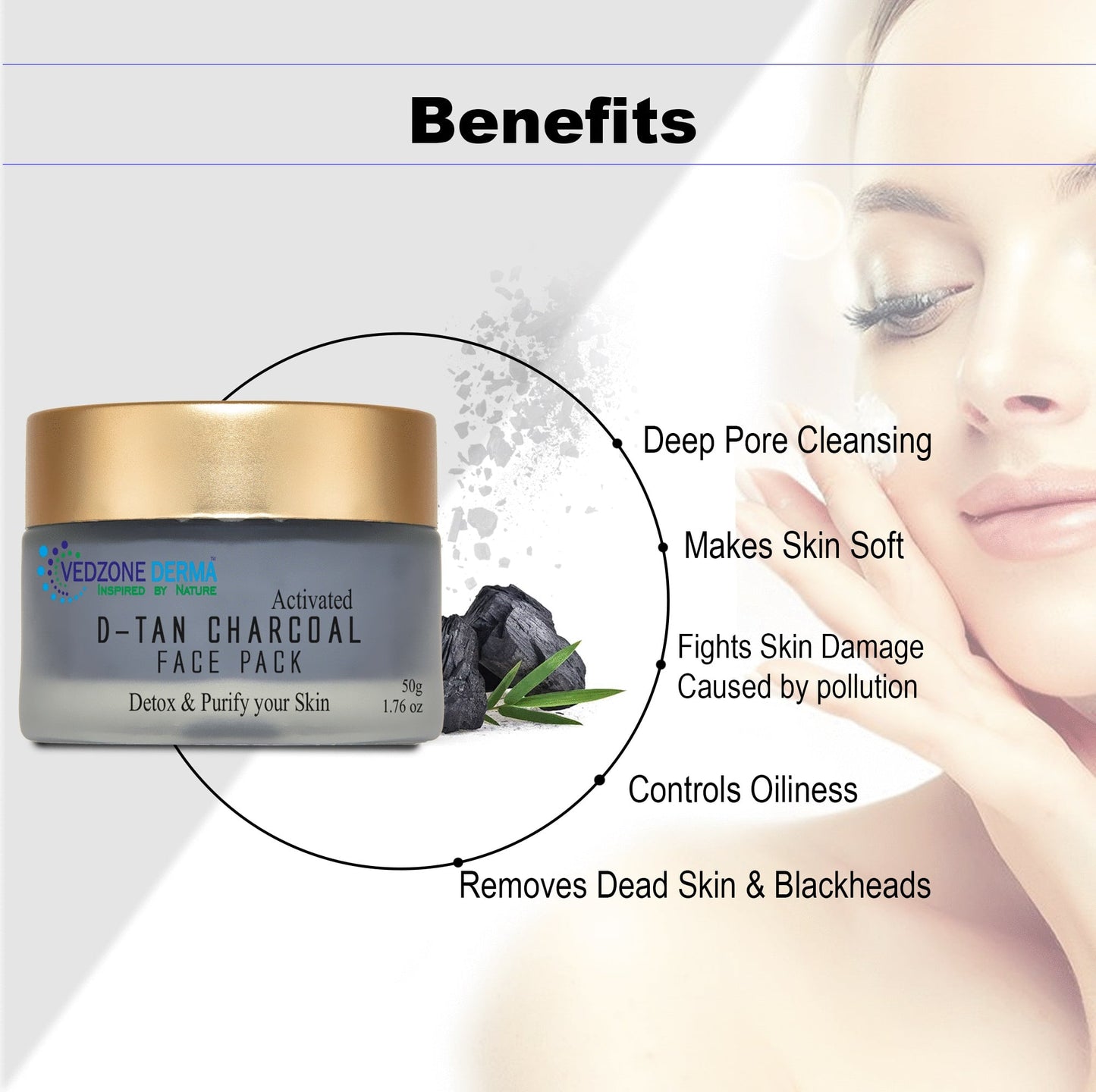 Combo Pack ( D-Tan Charcoal Face Gel Scrub + D-Tan Charcoal Face Pack + Charcoal Face Wash ) for Whiteheads, toxins and Skin Purification
