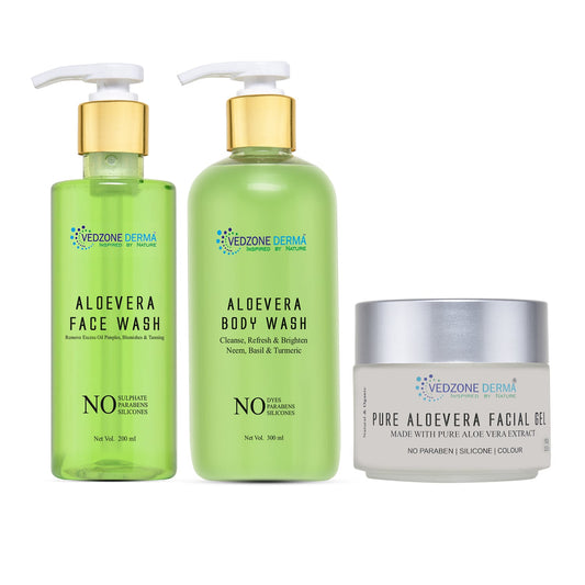 Combo ( Aloe Vera Body Wash  + Aloe Vera Face Wash  + Aloe Vera Face Gel ) For Combination Skin Type  Neem and Tulsi.