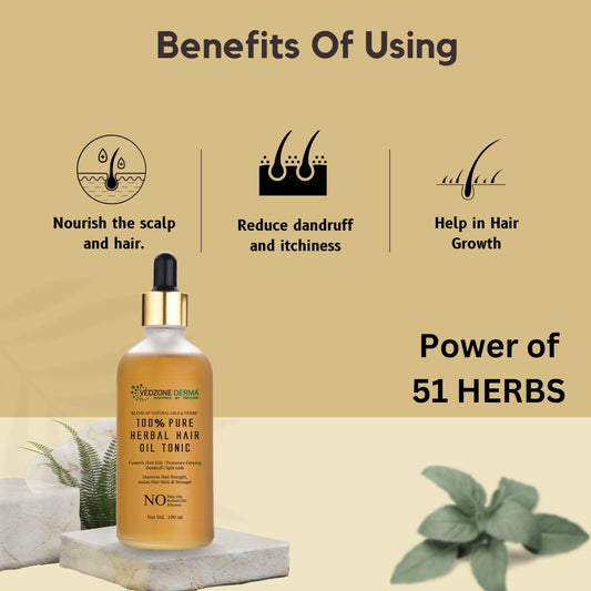 100% Pure Ayurvedic Hair Oil Tonic - Multiple Benefits; 100ml