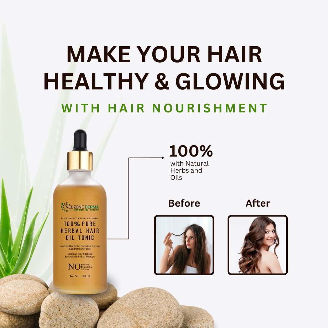 100% Pure Ayurvedic Hair Oil Tonic - Multiple Benefits; 100ml