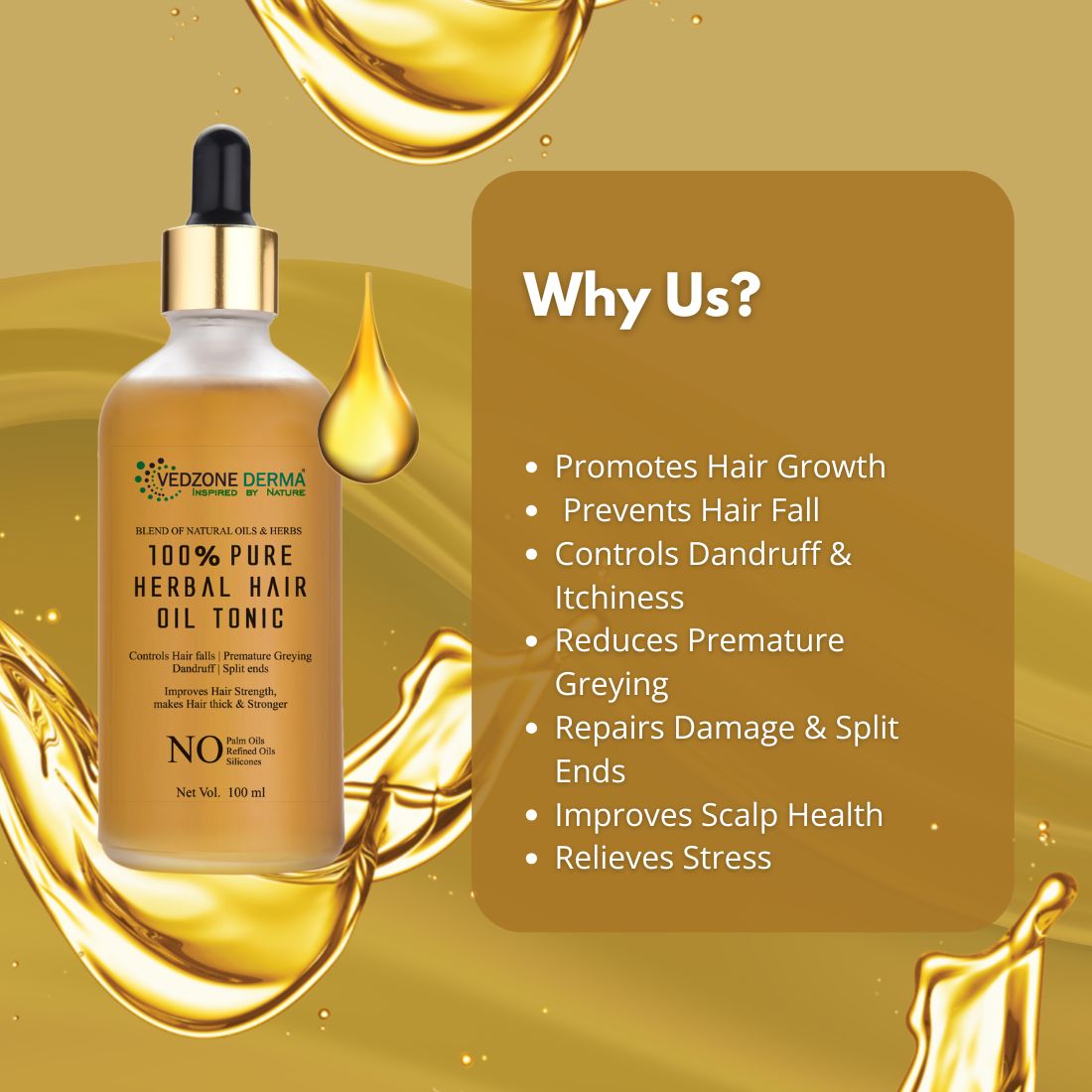 100% Pure Ayurvedic Hair Oil Tonic - Multiple Benefits; 100ml