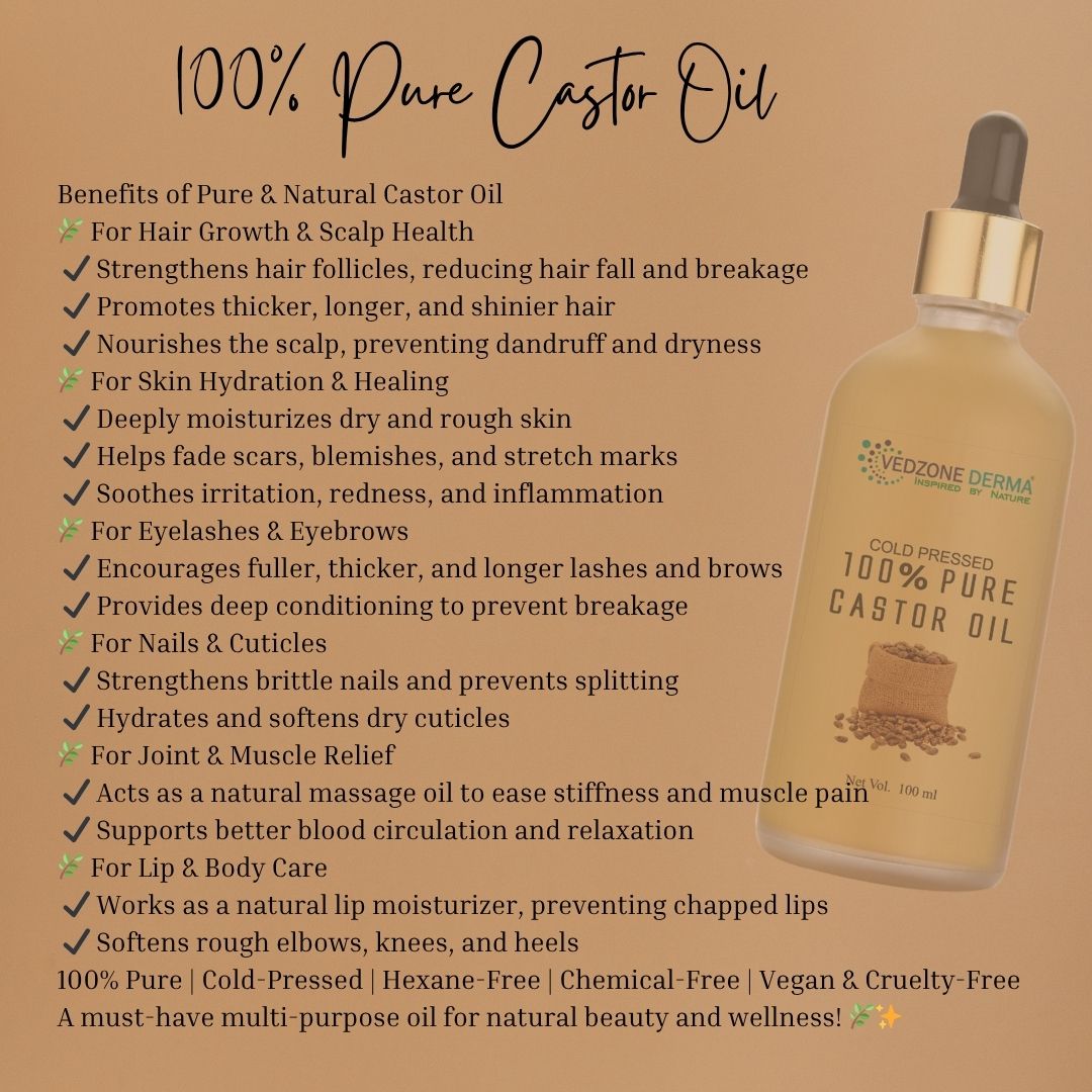 Pure Castor Oil -For Stronger Hair, Skin & Nails - No Mineral Oil & Silicones -100ml…