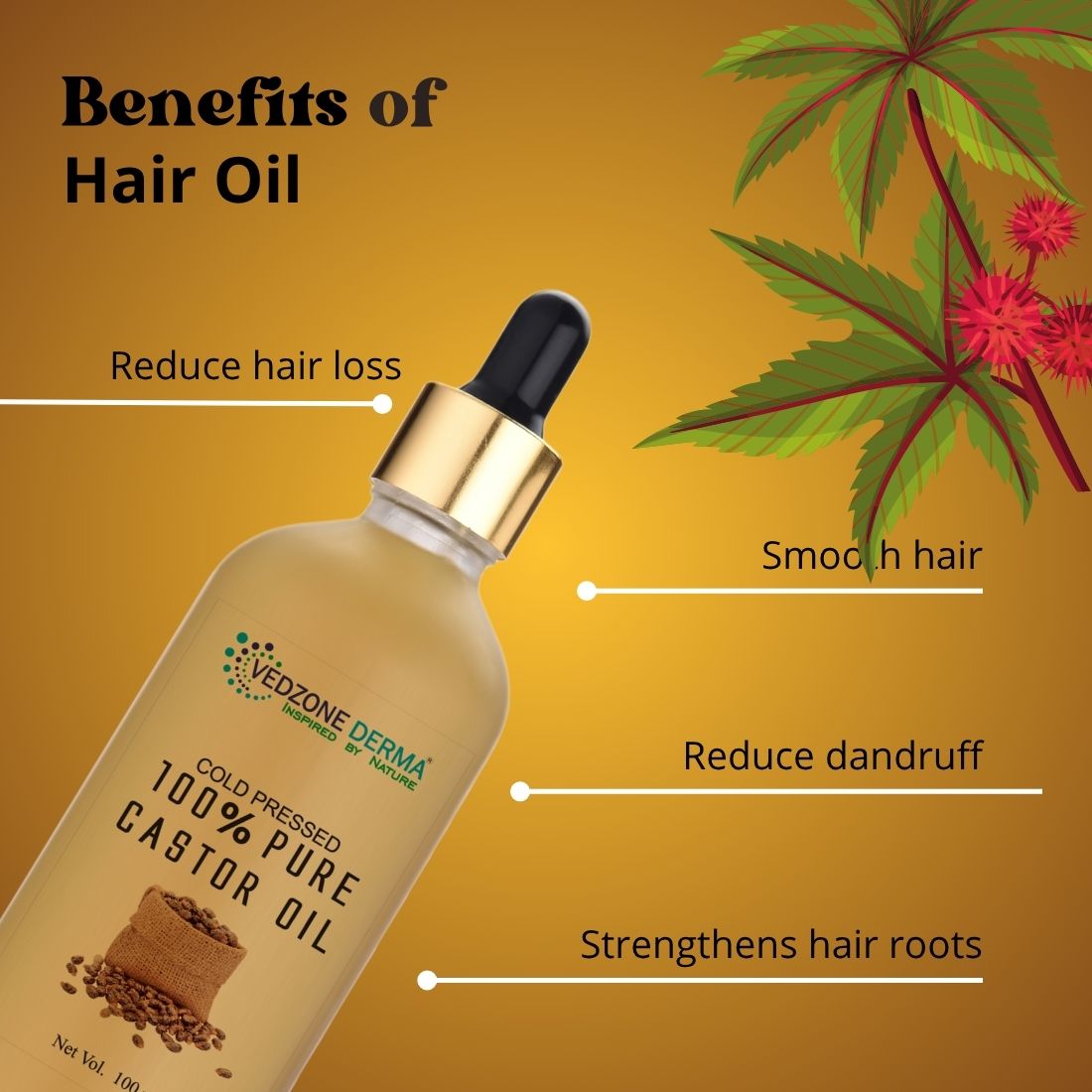 Pure Castor Oil -For Stronger Hair, Skin & Nails - No Mineral Oil & Silicones -100ml…