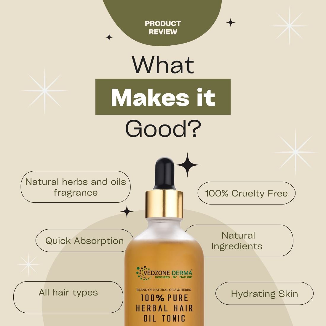 100% Pure Ayurvedic Hair Oil Tonic - Multiple Benefits; 100ml