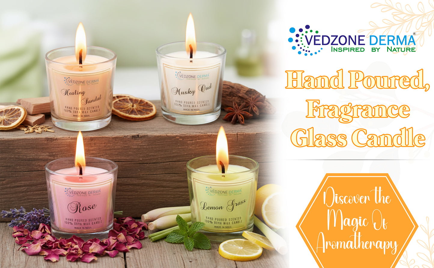 Healing sandal + Musky oud  + Rose + Lemon grass - Pack of 4