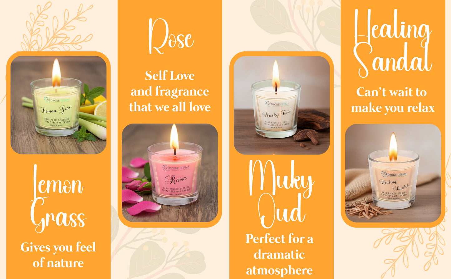 Healing sandal + Musky oud  + Rose + Lemon grass - Pack of 4