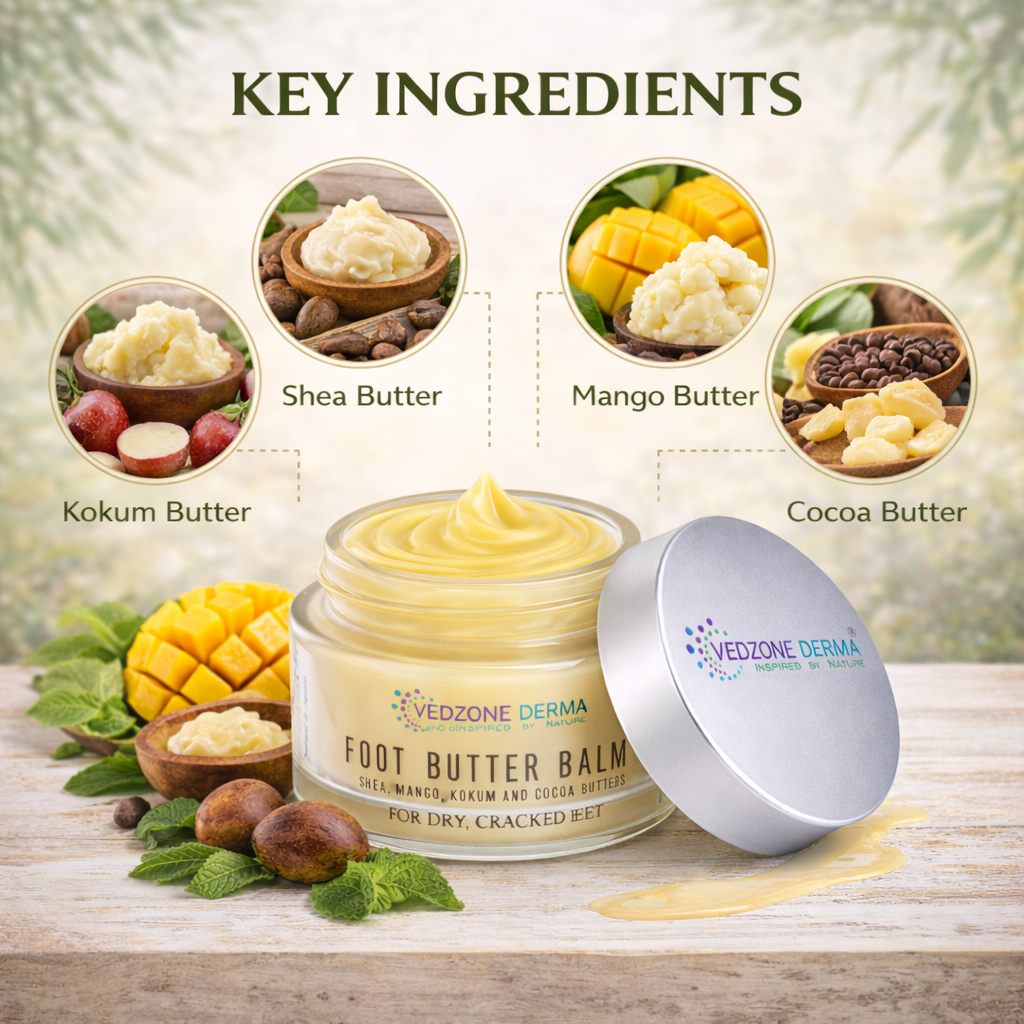 Foot Butter Balm For Dry, Cracked Feet With Shea, Mango, Kokum & Cocoa Butter; 100g