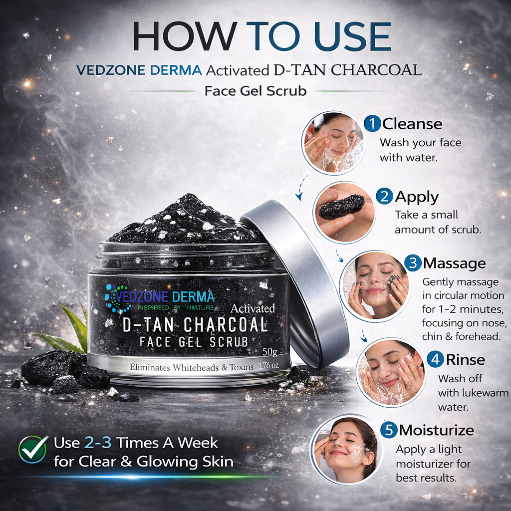 Ayurvedic activated D-Tan Charcoal Face Gel Scrub, 50 gm.