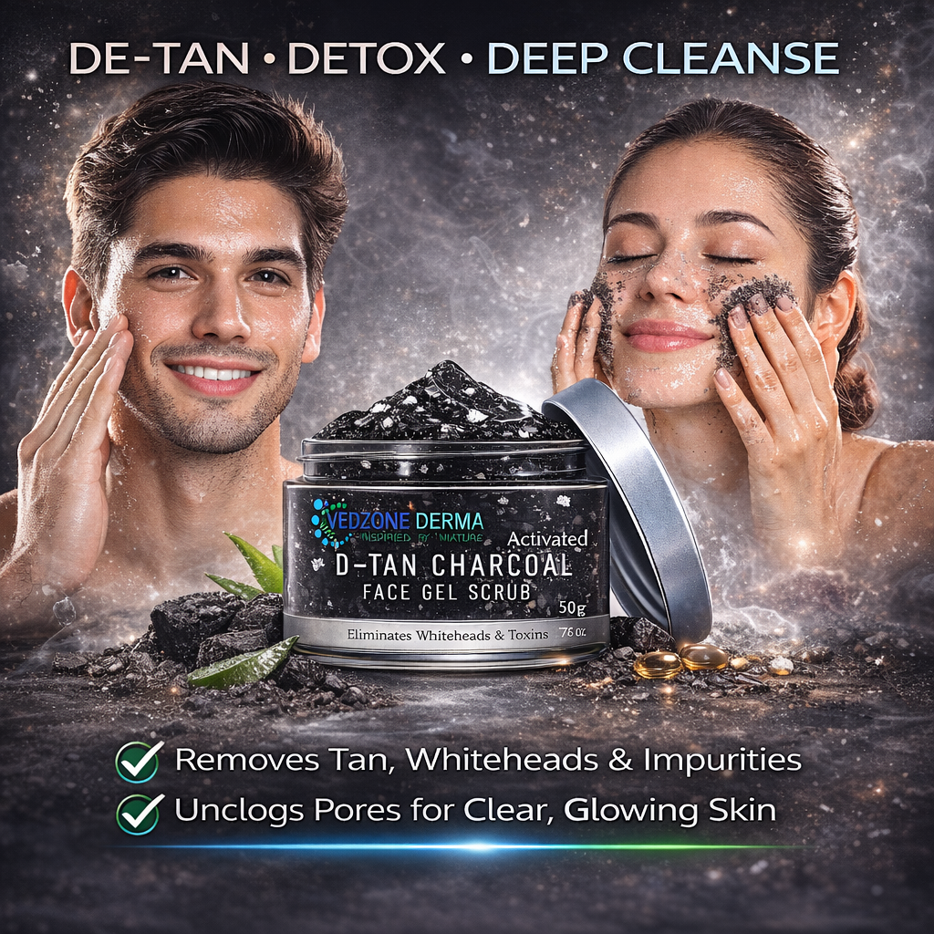 Ayurvedic activated D-Tan Charcoal Face Gel Scrub, 50 gm.