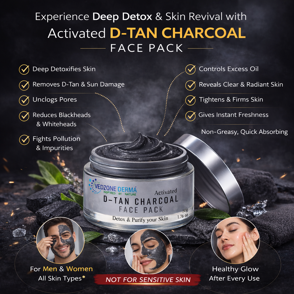 Ayurvedic D-Tan Charcoal Face Pack for Detox and Purify your Skin; 50g