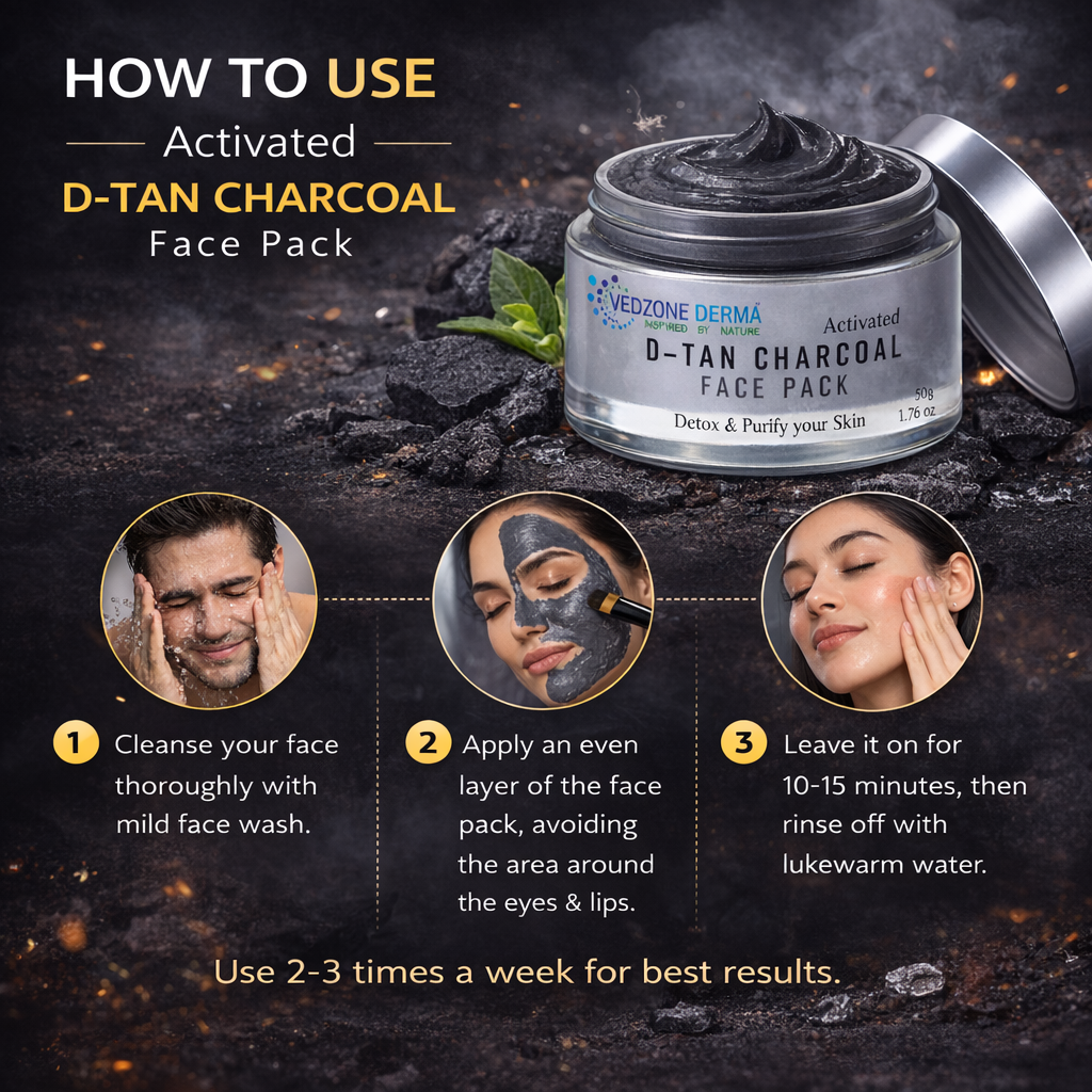 Ayurvedic D-Tan Charcoal Face Pack for Detox and Purify your Skin; 50g