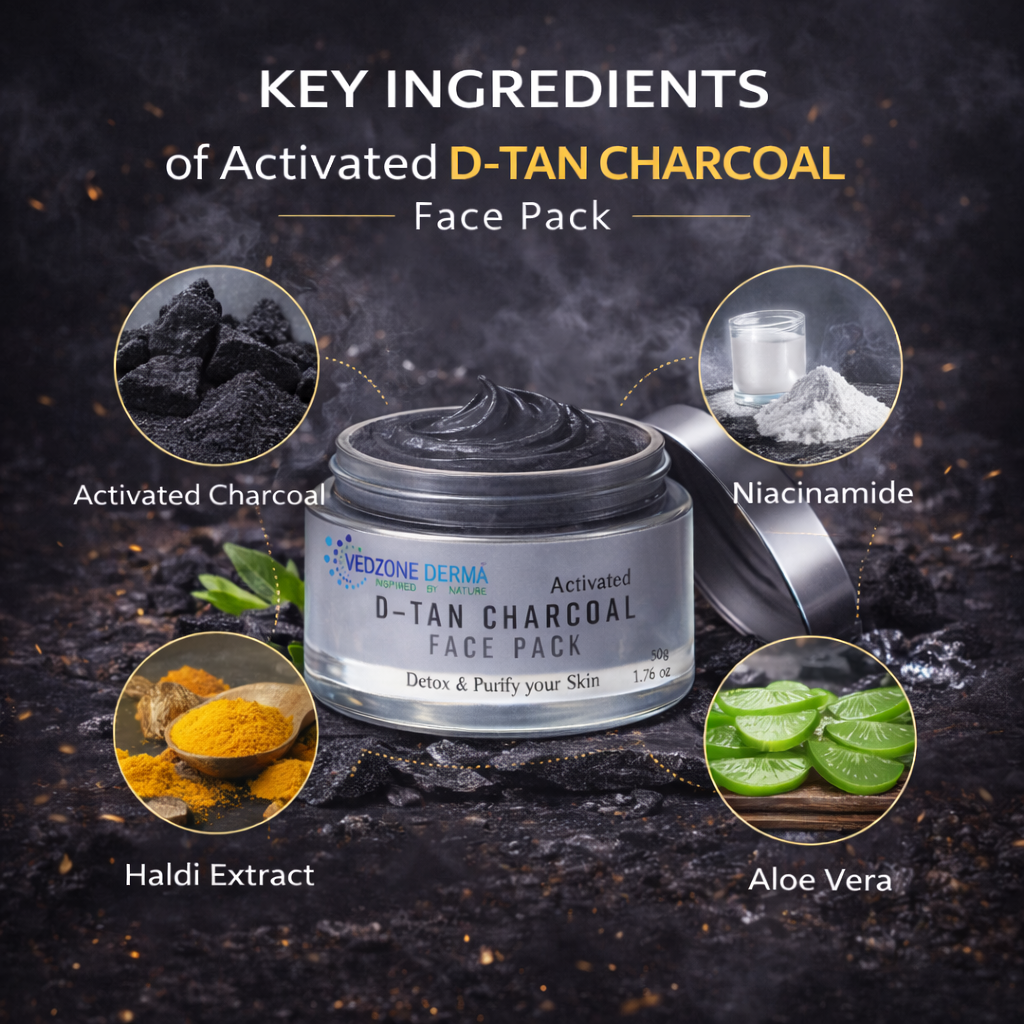Ayurvedic D-Tan Charcoal Face Pack for Detox and Purify your Skin; 50g