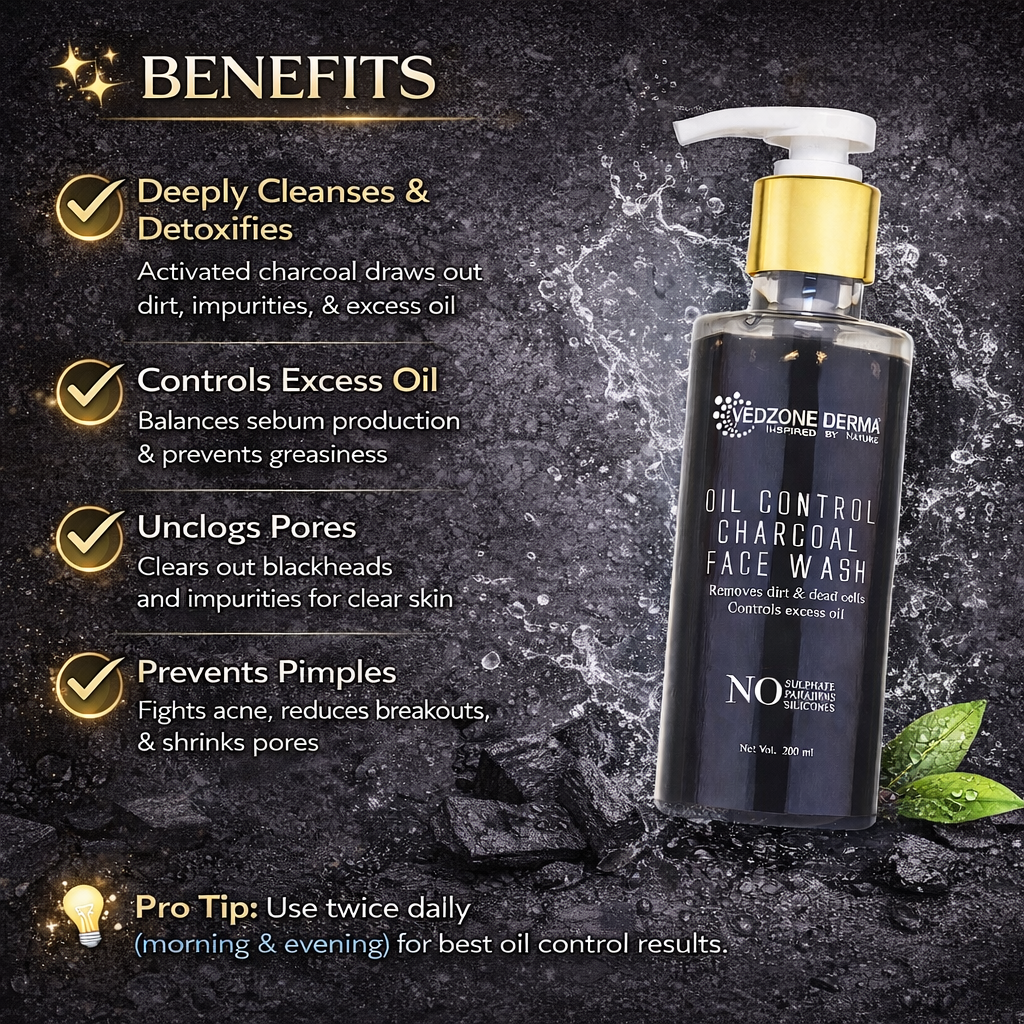 Oil Control Charcoal Face Wash For Dirt Removal & Dead Cells