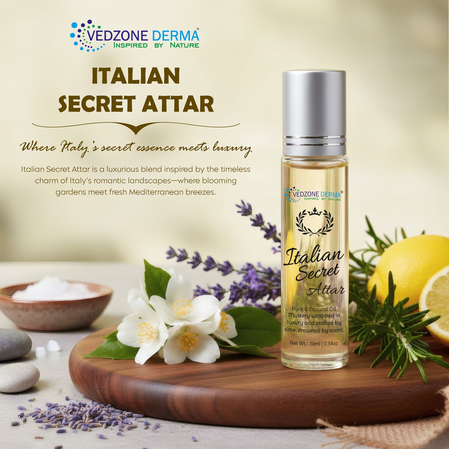 Vedzone Derma Italian Secret Attar 10ml - A Fragrance Wrapped in Mystery & Elegance - Inspired by Italy. Crafted for You