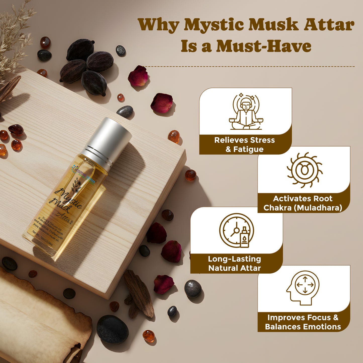 Vedzone Derma Mystic Musk Attar 10ml - The Scent of Mystery & Elegance - Bold. Timeless. Unforgettable.