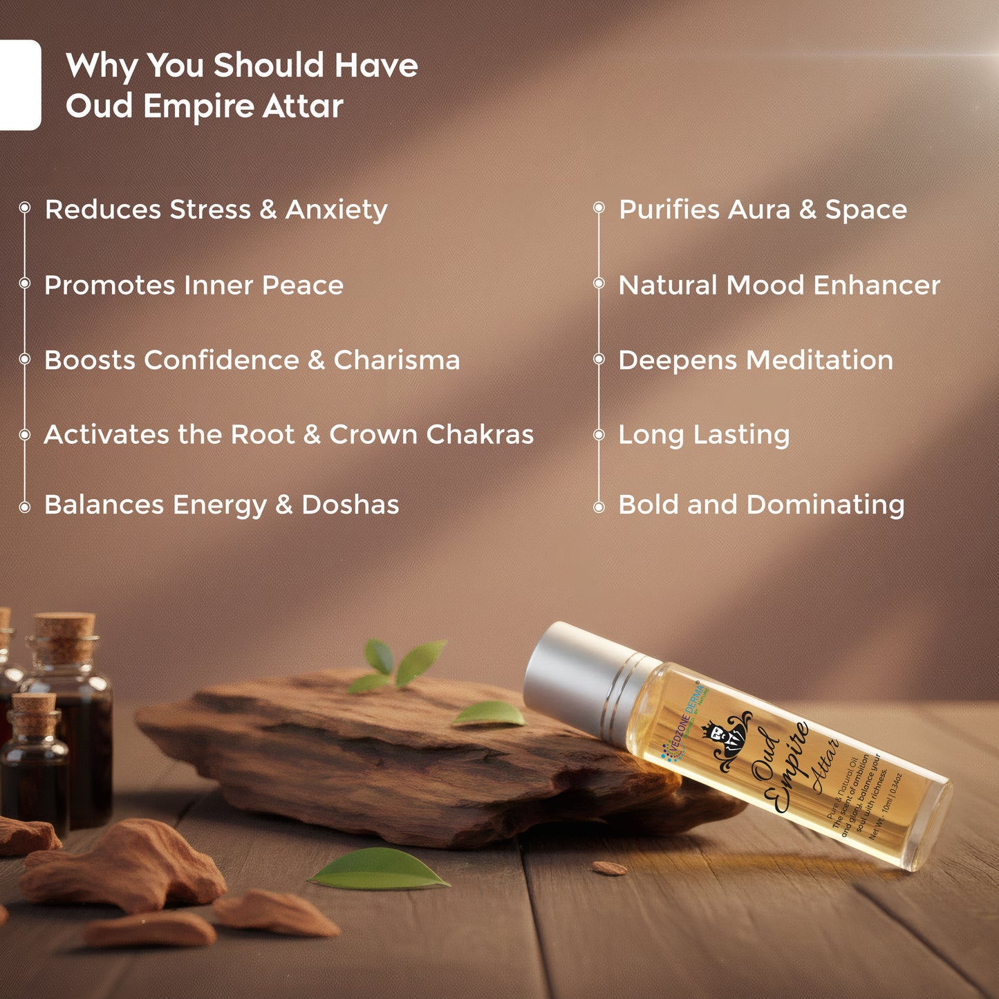 Vedzone Derma Oud Empire Attar 10ml - The Majesty of Oud, Redefined- Rule with Fragrance