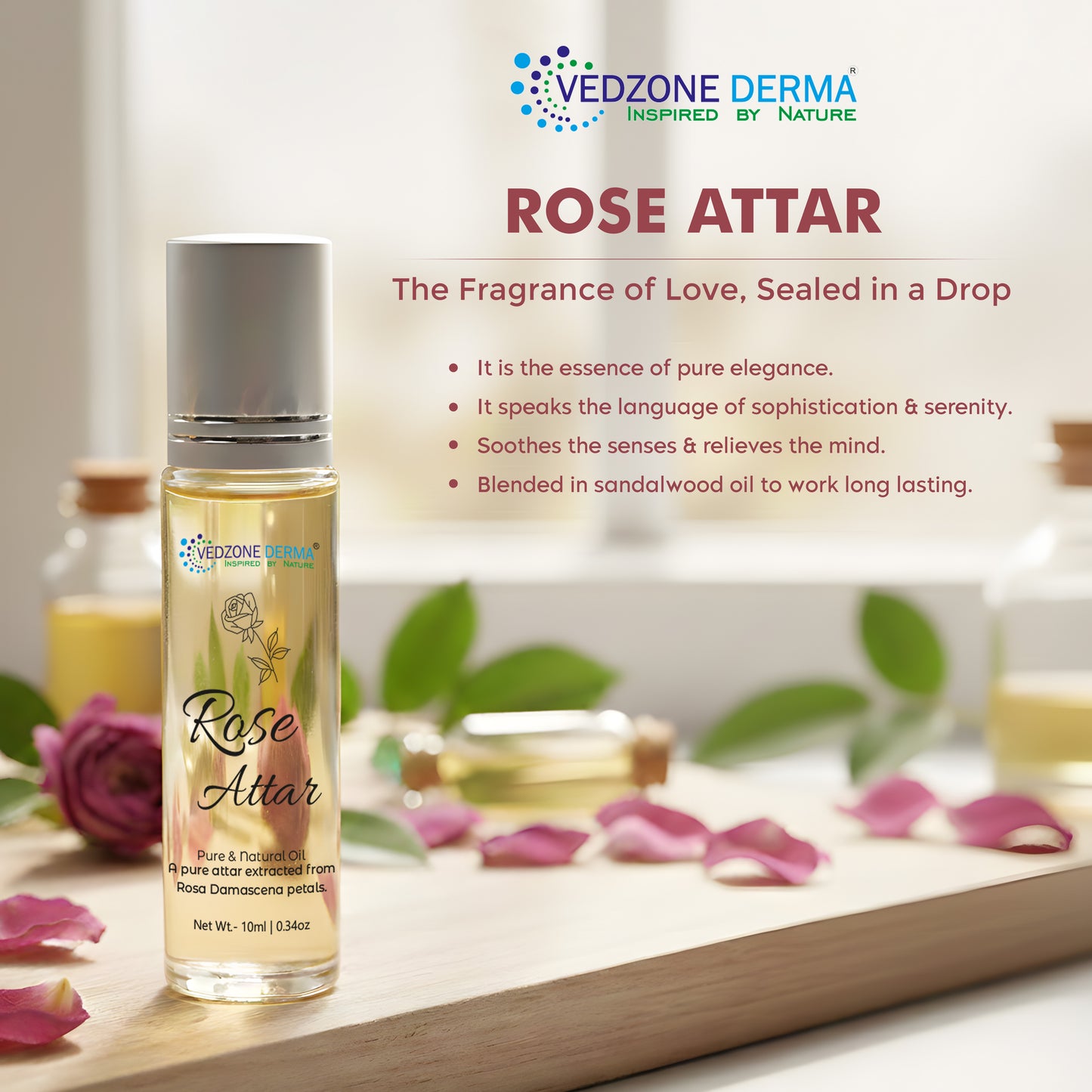 Vedzone Derma Rose Attar 10ml - The Essence of Eternal Romance