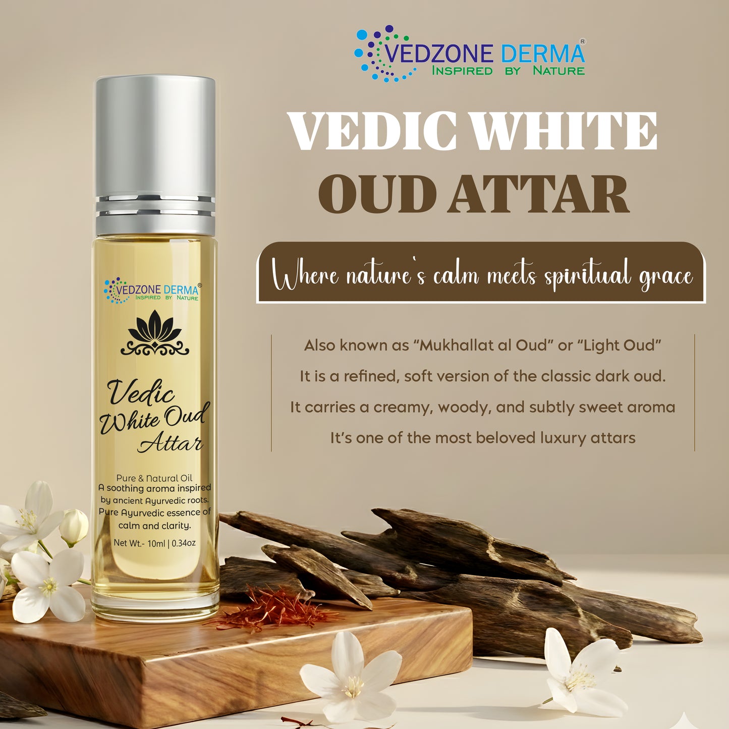 Vedzone Derma Vedic White Oud Attar 10ml - Where Ancient Wisdom Meets Timeless Luxury.