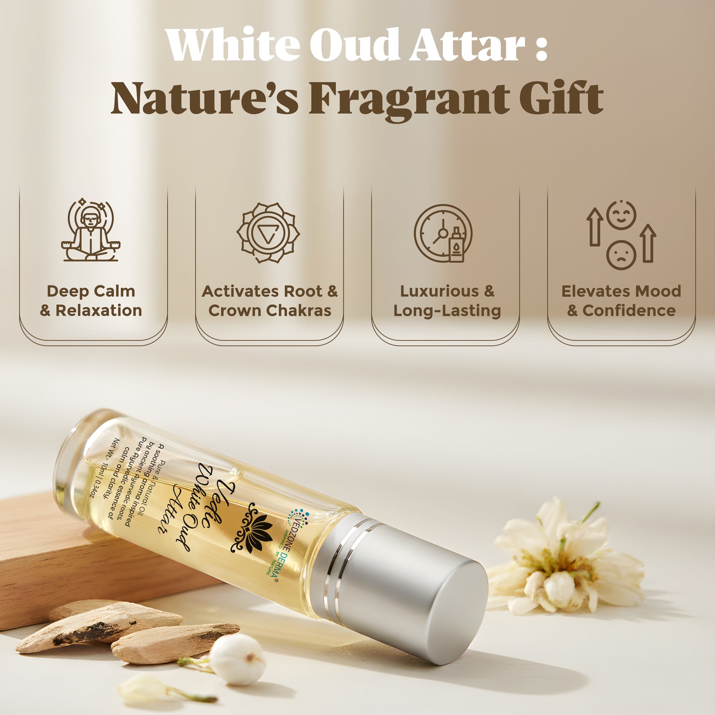 Vedzone Derma Vedic White Oud Attar 10ml - Where Ancient Wisdom Meets Timeless Luxury.